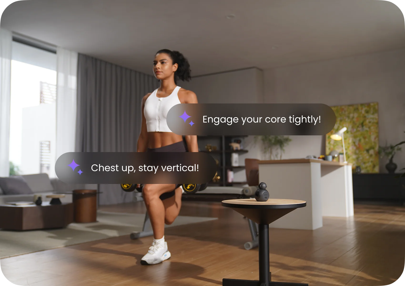 Live voice cues during a lunge workout